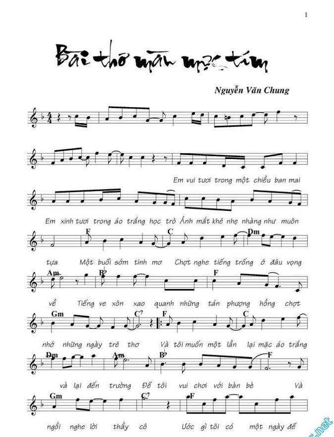 Sheet nhạc Bài Thơ Màu Mực Tím